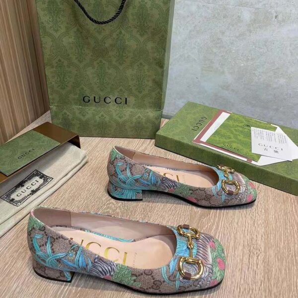 Gucci Unisex GG Tiger Ballet Flat Horsebit Tiger Flower Beige Ebony Supreme Canvas (8)