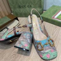 Gucci Unisex GG Tiger Mid-Heel Slingback Tiger Flower Beige Ebony Supreme Canvas (7)