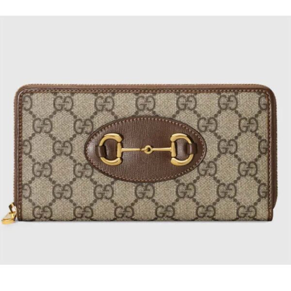 Gucci Unisex Gucci 1955 Horsebit Zip Around Wallet Beige Ebony GG Supreme Canvas (4)