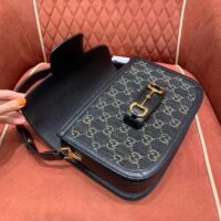 Gucci Unisex Horsebit 1955 Shoulder Bag Black Ivory GG Denim Jacquard (2)