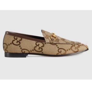 Gucci Unisex Maxi GG Jordaan Loafer Camel Ebony Maxi Canvas Canvas