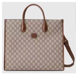 Gucci Unisex Medium Tote Interlocking G Beige Ebony GG Supreme Canvas