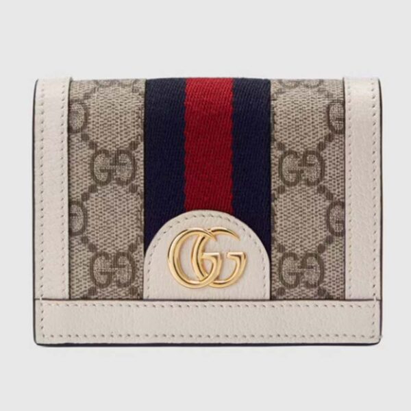 Gucci Unisex Ophidia Card Case Wallet Beige Ebony GG Supreme Canvas (4)