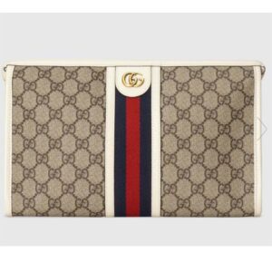 Gucci Unisex Ophidia Toiletry Case Beige Ebony GG Supreme Canvas Double G