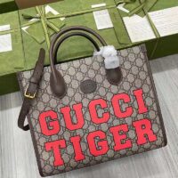 Gucci Unisex Tiger GG Small Tote Bag Beige Ebony GG Supreme Canvas (9)