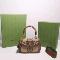 Gucci Women Bamboo 1947 Jumbo GG Mini Bag Brown Camel Ebony Canvas (11)