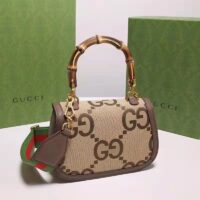 Gucci Women Bamboo 1947 Jumbo GG Mini Bag Brown Camel Ebony Canvas (11)