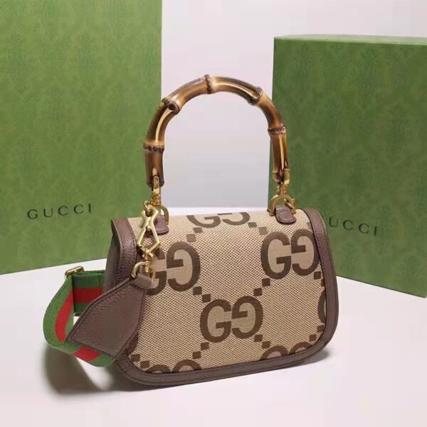 Gucci Women Bamboo 1947 Jumbo GG Mini Bag Brown Camel Ebony Canvas (5)