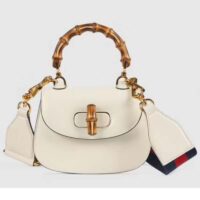 Gucci Women Bamboo 1947 Min Top Handle Bag White Leather Bamboo Hardware (2)