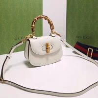 Gucci Women Bamboo 1947 Min Top Handle Bag White Leather Bamboo Hardware (2)