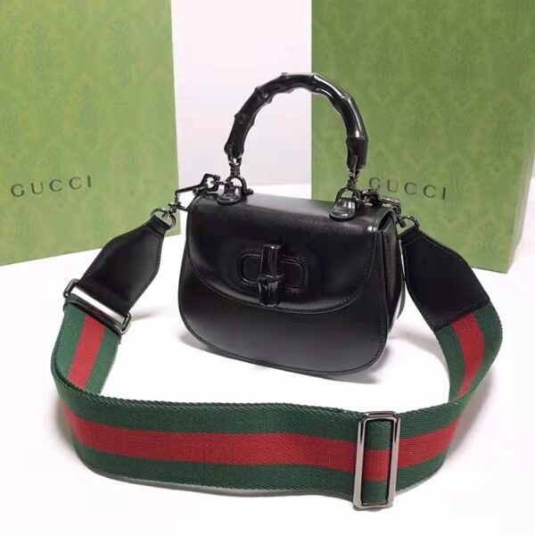 Gucci Women Bamboo 1947 Mini Top Handle Bag Black Leather Bamboo Hardware (4)