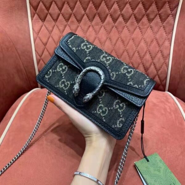 Gucci Women Dionysus Small GG Shoulder Bag Black GG Denim Jacquard Leather (10)