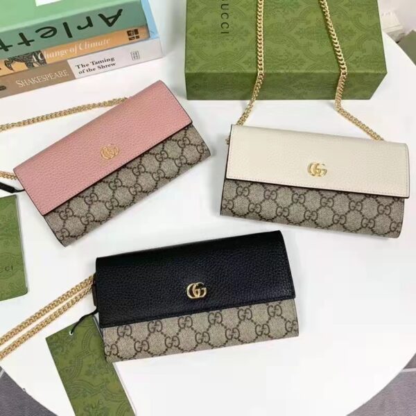 Gucci Women GG Marmont Chain Wallet White Beige Ebony GG Supreme Canvas (4)