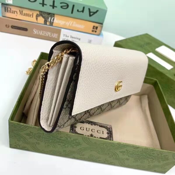 Gucci Women GG Marmont Chain Wallet White Beige Ebony GG Supreme Canvas (7)