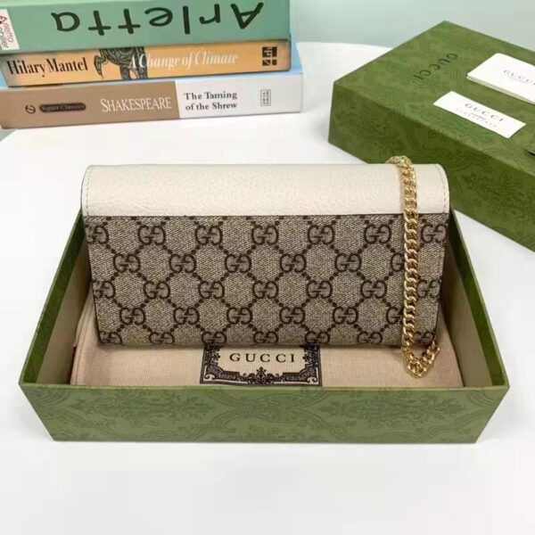 Gucci Women GG Marmont Chain Wallet White Beige Ebony GG Supreme Canvas (8)