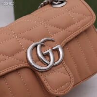 Gucci Women GG Marmont Mini Bag Beige Double G Matelassé Leather (7)