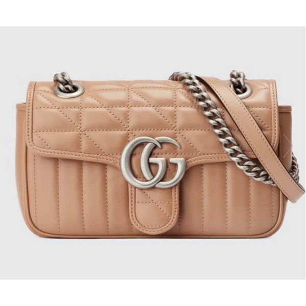 Gucci Women GG Marmont Mini Bag Beige Double G Matelassé Leather (7)