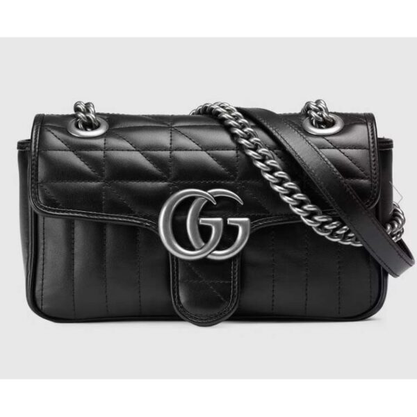 Gucci Women GG Marmont Mini Shoulder Bag Black Double G Matelassé Leather (10)