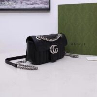 Gucci Women GG Marmont Mini Shoulder Bag Black Double G Matelassé Leather (10)