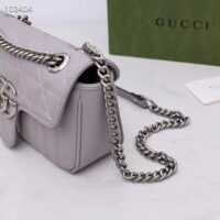 Gucci Women GG Marmont Mini Shoulder Bag Dark Grey Double G Matelassé Leather (7)