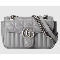 Gucci Women GG Marmont Mini Shoulder Bag Dark Grey Double G Matelassé Leather (7)