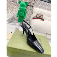 Gucci Women GG Slingback Pump Black Leather Back Ankle Buckle 8 cm Heel (7)