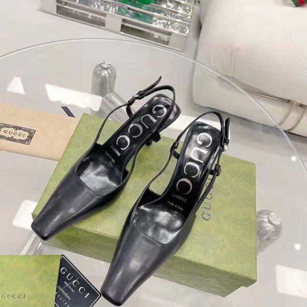 Gucci Women GG Slingback Pump Black Leather Back Ankle Buckle 8 cm Heel (6)