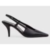 Gucci Women GG Slingback Pump Black Leather Back Ankle Buckle 8 cm Heel