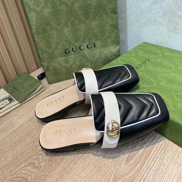 Gucci Women GG Slipper Double G Black Leather Matelassé Chevron Insert (2)