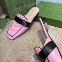 Gucci Women GG Slipper Double G Pink Leather Matelassé Chevron Insert (8)