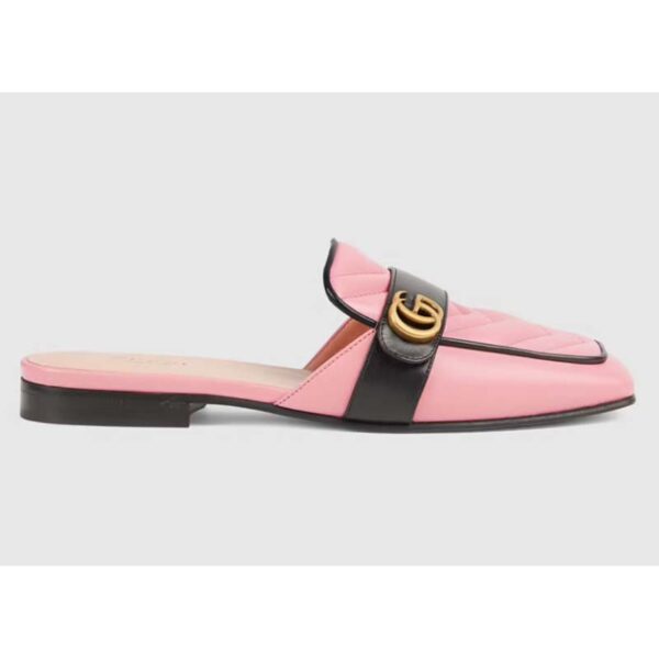 Gucci Women GG Slipper Double G Pink Leather Matelassé Chevron Insert (8)