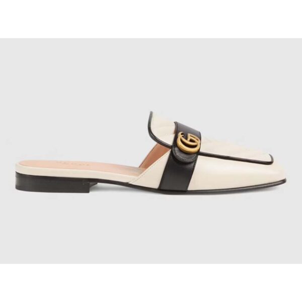 Gucci Women GG Slipper Double G White Leather Matelassé Chevron Insert (2)