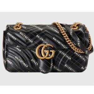 Gucci Women The Hacker Project Small Dionysus Bag Black Balenciaga Print Black Leather