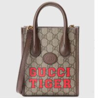 Gucci Unisex Tiger GG Mini Tote Bag Beige Ebony GG Supreme Canvas