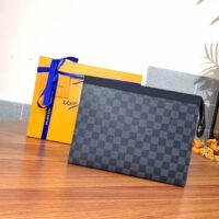 Louis Vuitton LV Unisex Pochette Voyage MM Bag Grey Damier Graphite Coated Canvas (4)