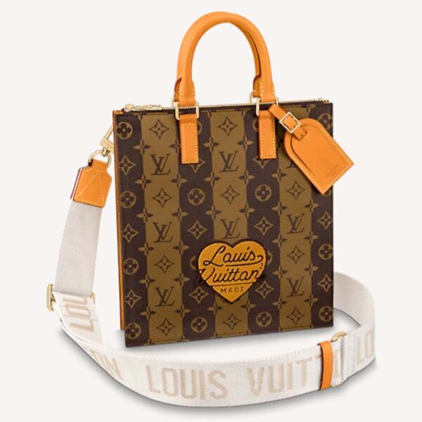 Louis Vuitton LV Unisex Sac Plat Cross Monogram Stripes Brown Coated Canvas (10)