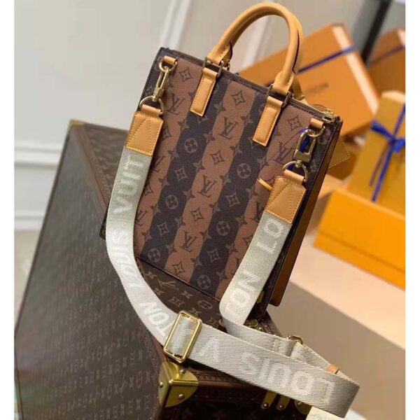 Louis Vuitton LV Unisex Sac Plat Cross Monogram Stripes Brown Coated Canvas (5)