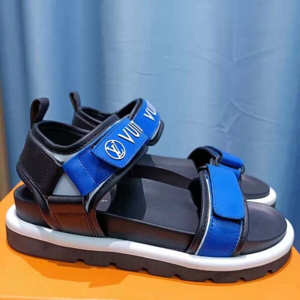 Louis Vuitton Unisex Pool Pillow Flat Comfort Sandal Blue Calf Leather (5)