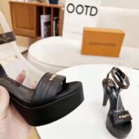 Louis Vuitton Women Afterglow Platform Sandal Black Calf Leather Patent Monogram Canvas (8)