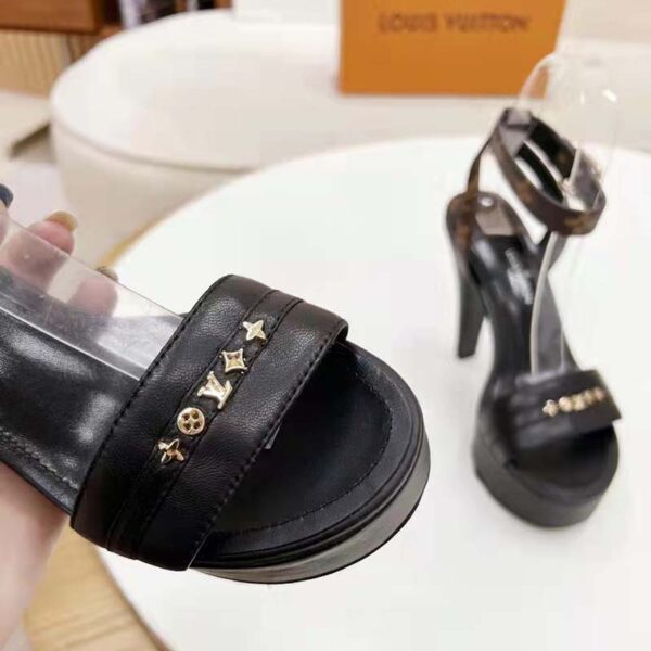 Louis Vuitton Women Afterglow Platform Sandal Black Calf Leather Patent Monogram Canvas (5)