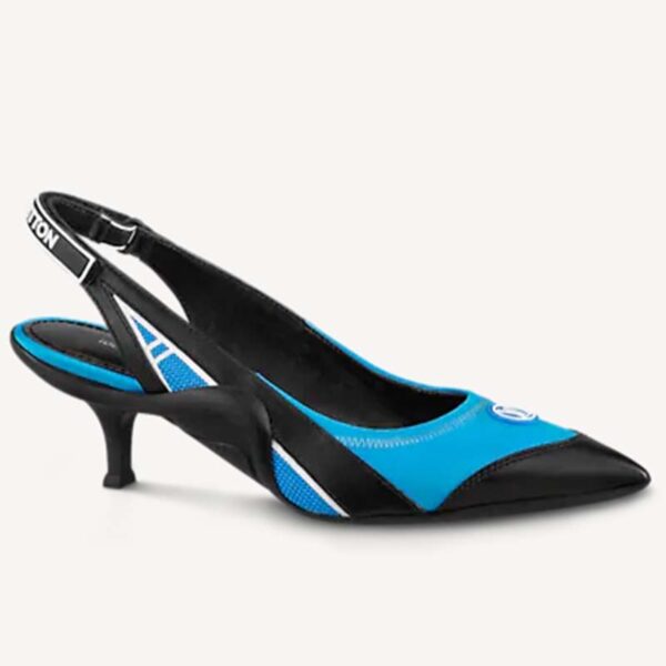 Louis Vuitton Women Archlight Slingback Pump Blue Technical Satin Calf Leather (4)