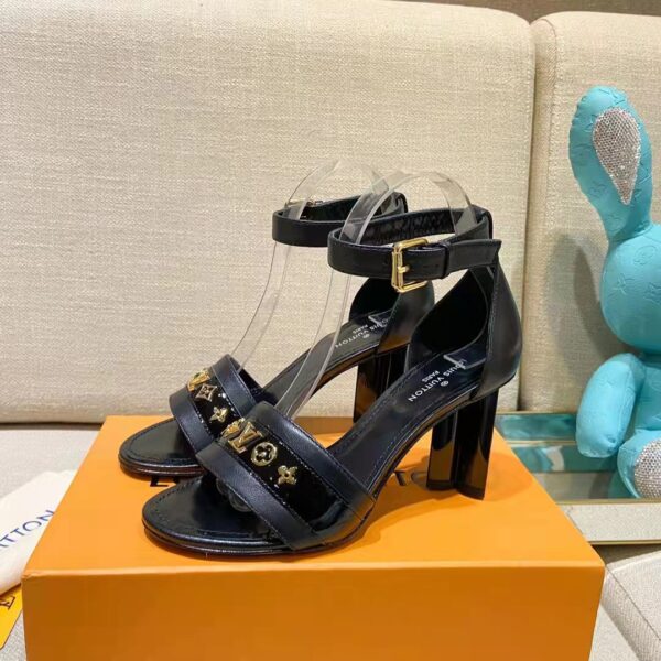 Louis Vuitton Women Podium Platform Sandal Black Calf Leather Glazed 11.5 cm Heel (8)