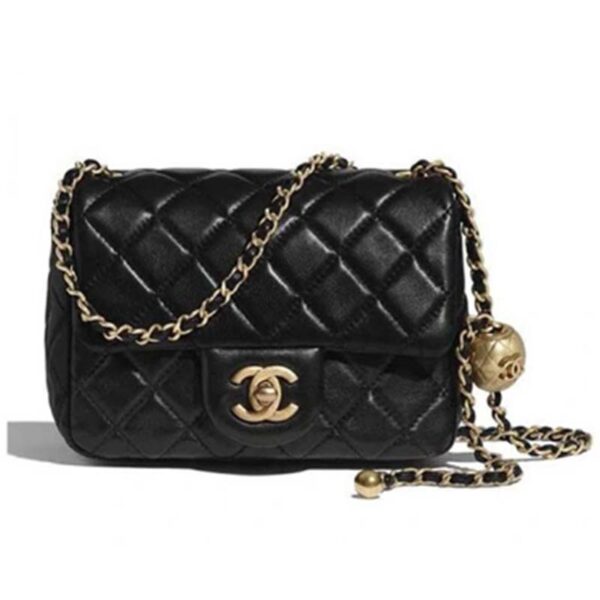 Chanel Women Mini Flap Bag Calfskin Gold-Tone Ball Metal Black (9)