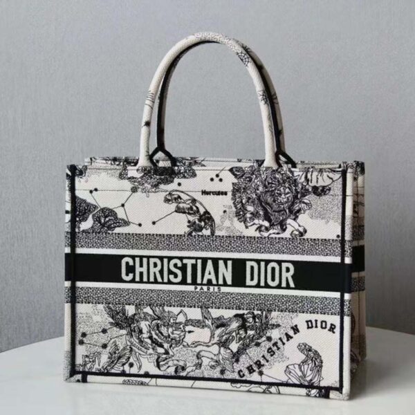 Dior Unisex CD Medium Dior Book Tote Beige Latte Dior Zodiac Embroidery (4)