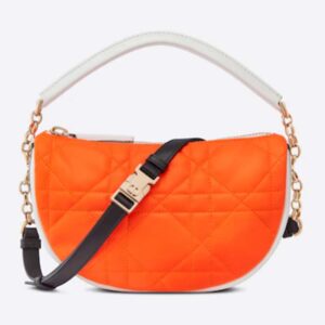 Dior Women CD Small Dior Vibe Hobo Bag Fluorescent Orange Macrocannage Lambskin