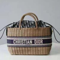 Dior Women Dior Wicker Basket Bag Blue Dior Oblique Jacquard and Natural Wicker (1)