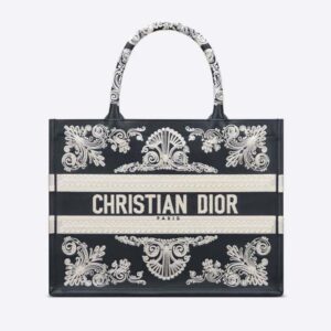 Dior Women Medium Dior Book Tote Blue Cornely-Effect Embroidered Calfskin