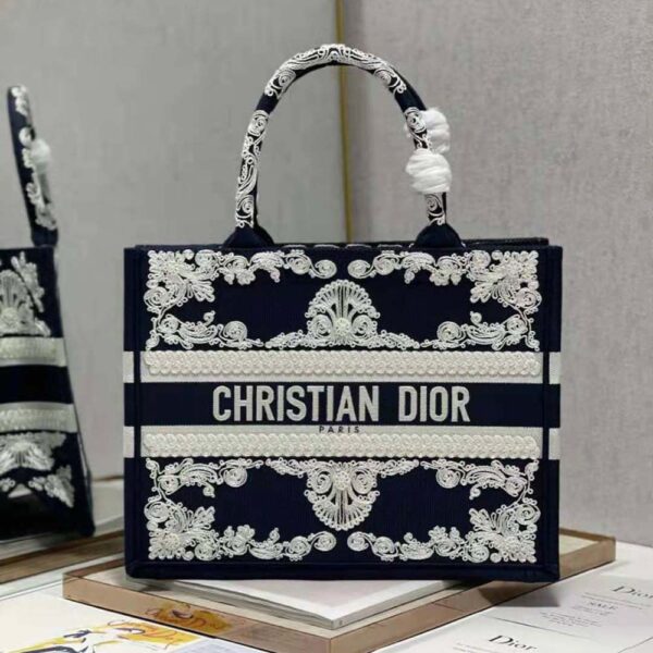 Dior Women Medium Dior Book Tote Blue Cornely-Effect Embroidered Calfskin (2)