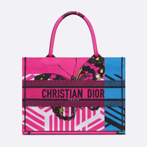 Dior Women Medium Dior Book Tote Bright Blue and Pink D-Jungle Pop Embroidery