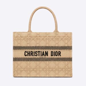 Dior Women Medium Dior Book Tote Natural Cannage Raffia